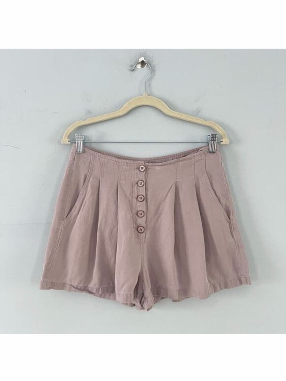 Ulla Johnson Button Front High Rise Purple Pleated Linen Blend Swing‎ Shorts - Picture 3 of 7